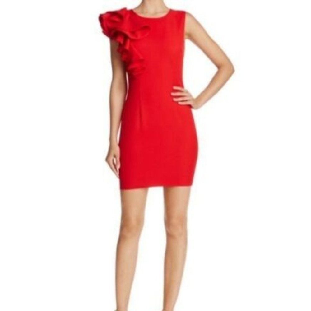 Womens Sleeveless Cascade Ruffle Cocktail Dress S